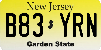 NJ license plate B83YRN
