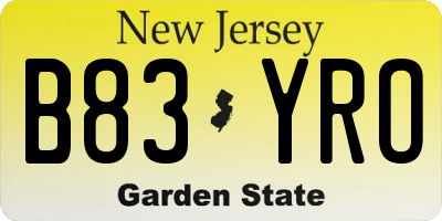 NJ license plate B83YRO