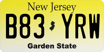 NJ license plate B83YRW