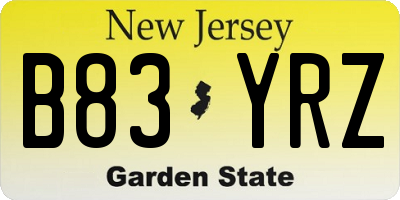 NJ license plate B83YRZ