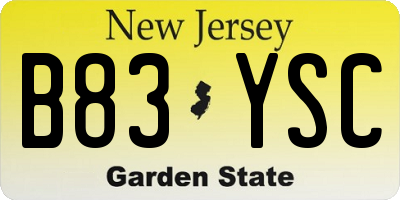 NJ license plate B83YSC