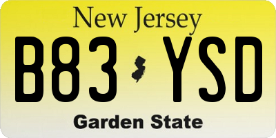 NJ license plate B83YSD