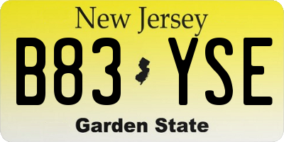 NJ license plate B83YSE