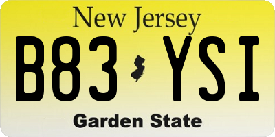 NJ license plate B83YSI