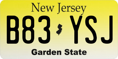 NJ license plate B83YSJ