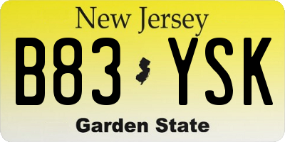 NJ license plate B83YSK