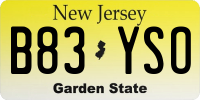 NJ license plate B83YSO