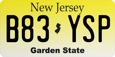 NJ license plate B83YSP