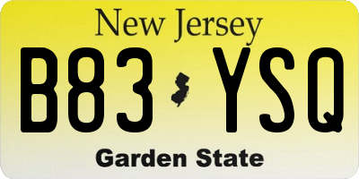 NJ license plate B83YSQ