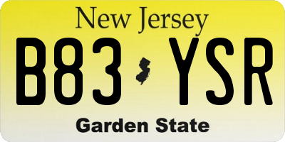 NJ license plate B83YSR
