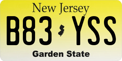 NJ license plate B83YSS