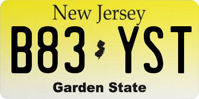 NJ license plate B83YST