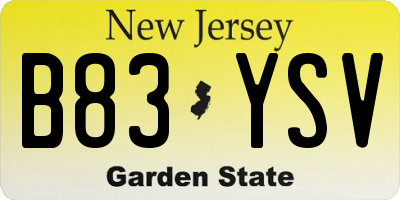 NJ license plate B83YSV