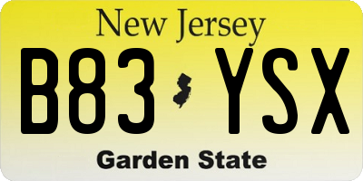 NJ license plate B83YSX