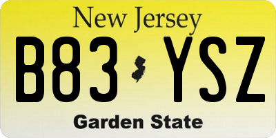 NJ license plate B83YSZ