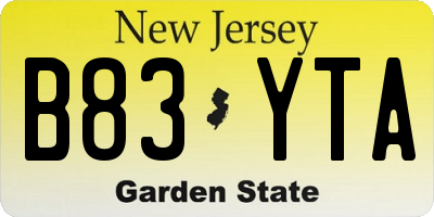 NJ license plate B83YTA