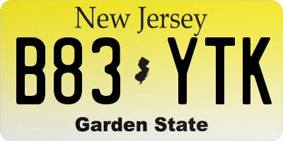 NJ license plate B83YTK