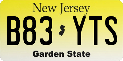 NJ license plate B83YTS