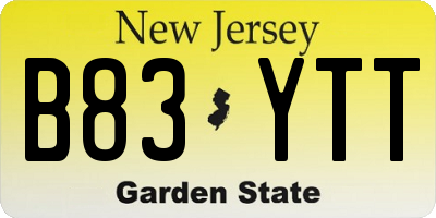 NJ license plate B83YTT