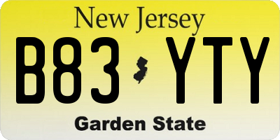 NJ license plate B83YTY