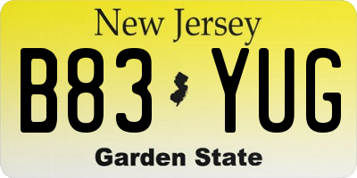 NJ license plate B83YUG