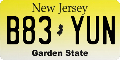 NJ license plate B83YUN