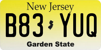 NJ license plate B83YUQ