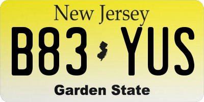 NJ license plate B83YUS