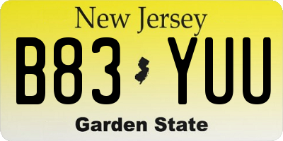NJ license plate B83YUU