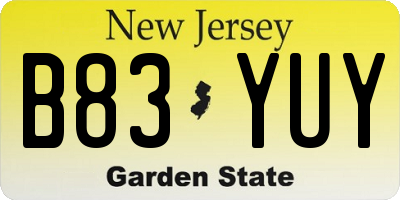 NJ license plate B83YUY