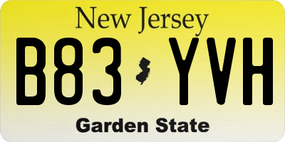 NJ license plate B83YVH