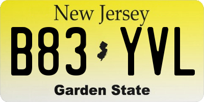 NJ license plate B83YVL