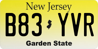 NJ license plate B83YVR