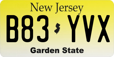 NJ license plate B83YVX