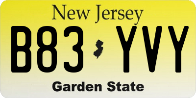 NJ license plate B83YVY