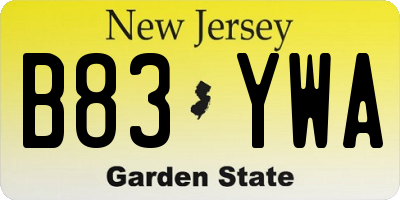 NJ license plate B83YWA