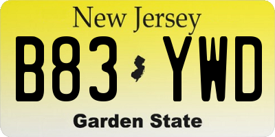 NJ license plate B83YWD