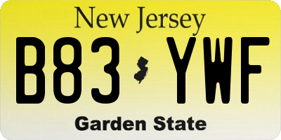 NJ license plate B83YWF