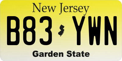 NJ license plate B83YWN
