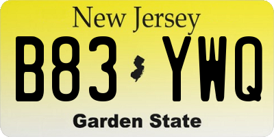 NJ license plate B83YWQ