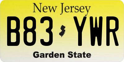 NJ license plate B83YWR