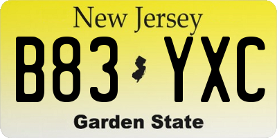NJ license plate B83YXC