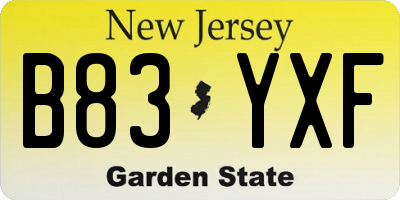 NJ license plate B83YXF