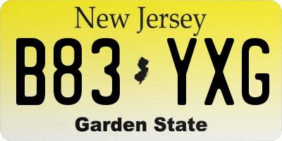 NJ license plate B83YXG