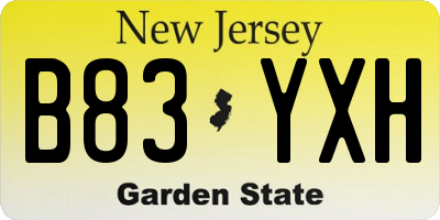 NJ license plate B83YXH