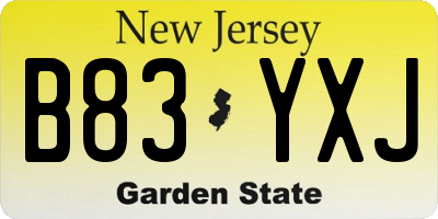 NJ license plate B83YXJ