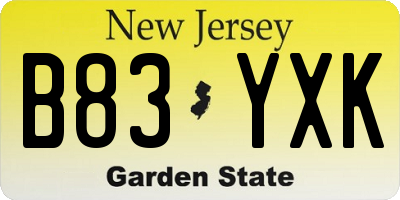 NJ license plate B83YXK