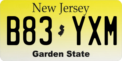 NJ license plate B83YXM