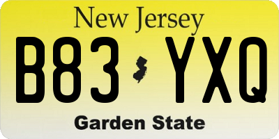 NJ license plate B83YXQ