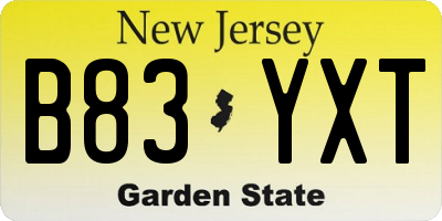 NJ license plate B83YXT